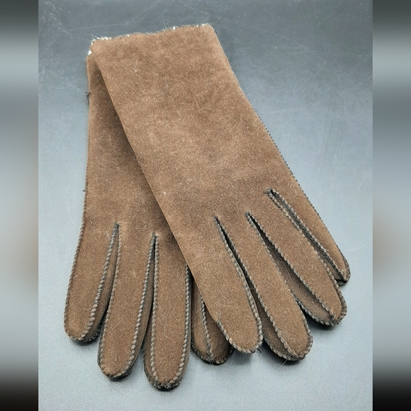 Vintage Mig-Fab Brown Ladies Large Gloves Suede Like Fully Lined 10" Long - Picture 1 of 4